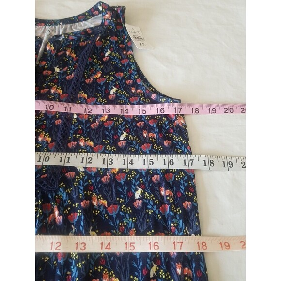 Loft Womens Blouse Sz XS Floral Trim Popover Mid Button Sleeveless Botanical - Picture 13 of 13